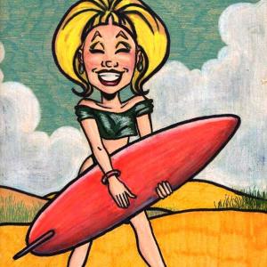 Artwork:  Caricature of Girl with Surfboard.